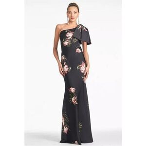 new Sachin and Babi Aubrey one shoulder bow gown in noir blossom floral